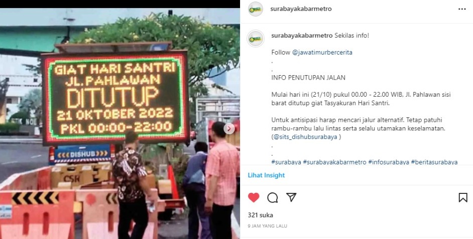 Sisi barat Jalan Pahlawan Surabaya akan ditutup karena ada Tasyakuran Hari Santri