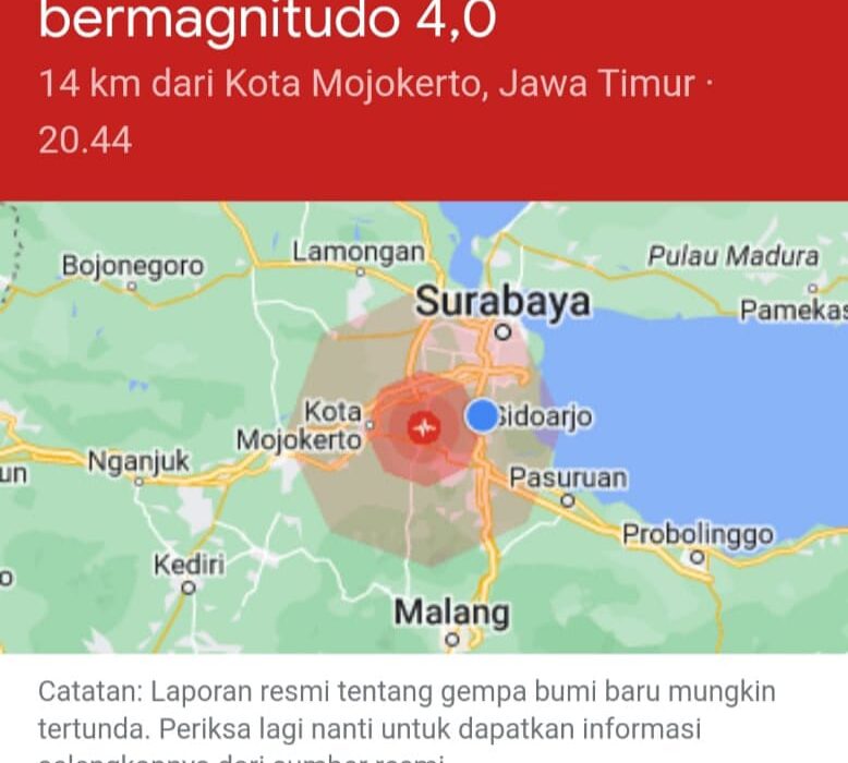 Gempa bumi di Mojokerto terasa hingga Surabaya (istimewa/ surabayakabarmetro.coom)