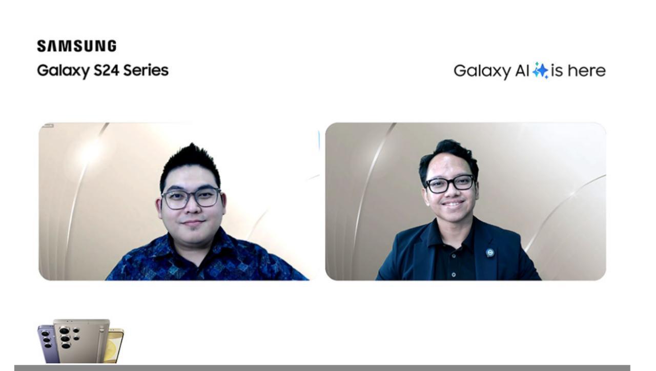 (Kiri) Verry Octavianus, MX Product Marketing Senior Manager bersama Irzan Raditya, CEO Kata.AI (Kanan) pada Acara Samsung Galaxy S24 Series Media Online Session (istimewa/ surabayakabarmetro.id)