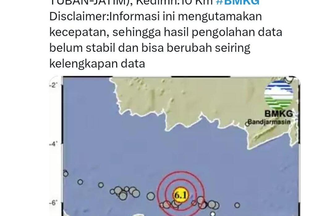 BREAKING NEWS, Gempa 6.0 Magnitudo dari Tuban Terasa hingga Surabaya (istimewa)