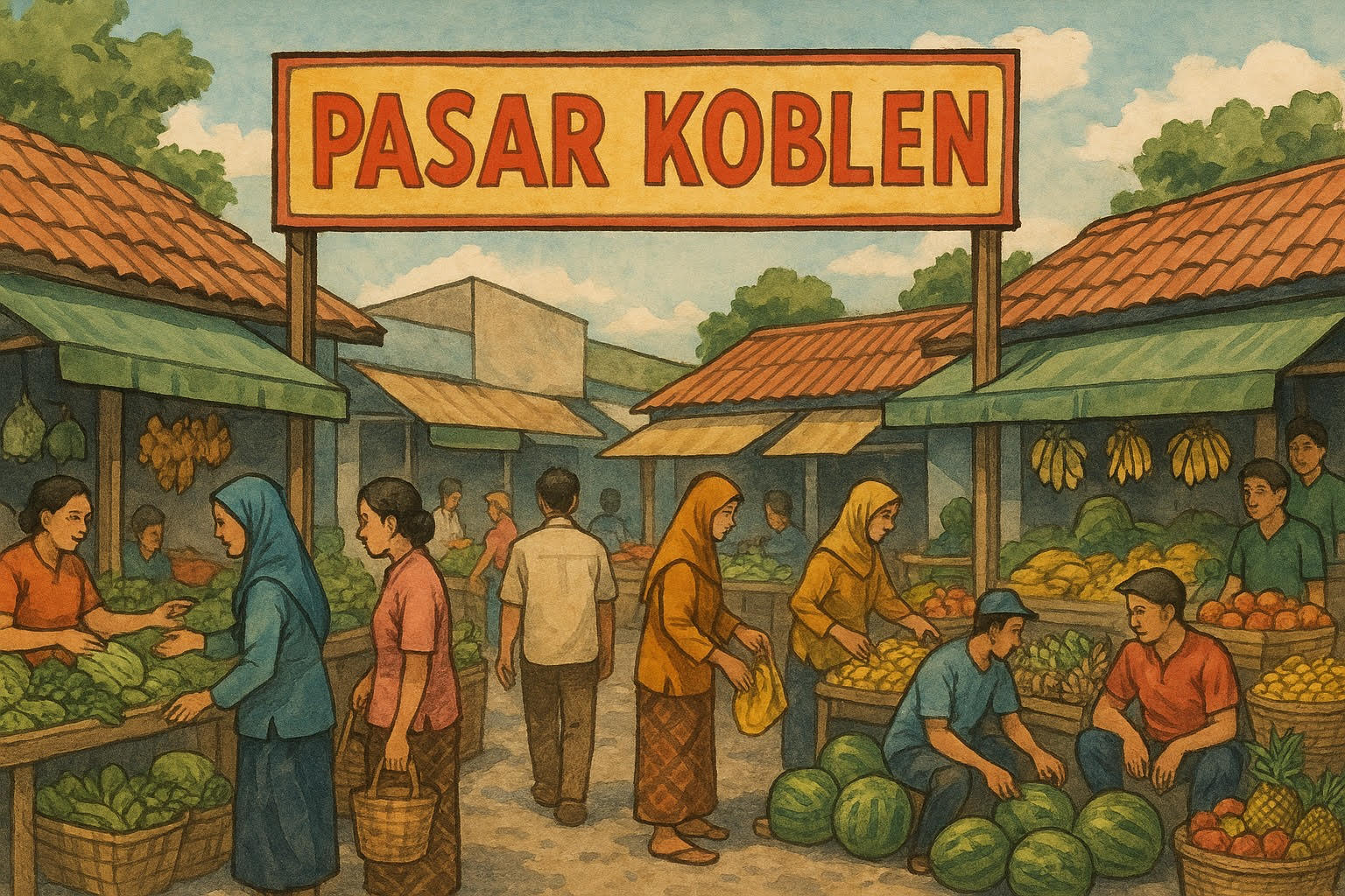 Ilustrasi Pasar Buah eks Penjara Koblen Surabaya (surabayakabarmetro.id via AI)