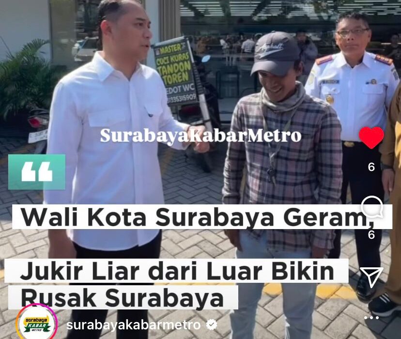 Respon Keresahan Masyarakat, Wali Kota Surabaya Eri Cahyadi Sidak Jukir Liar (istimewa/ surabayakabarmetro.id)